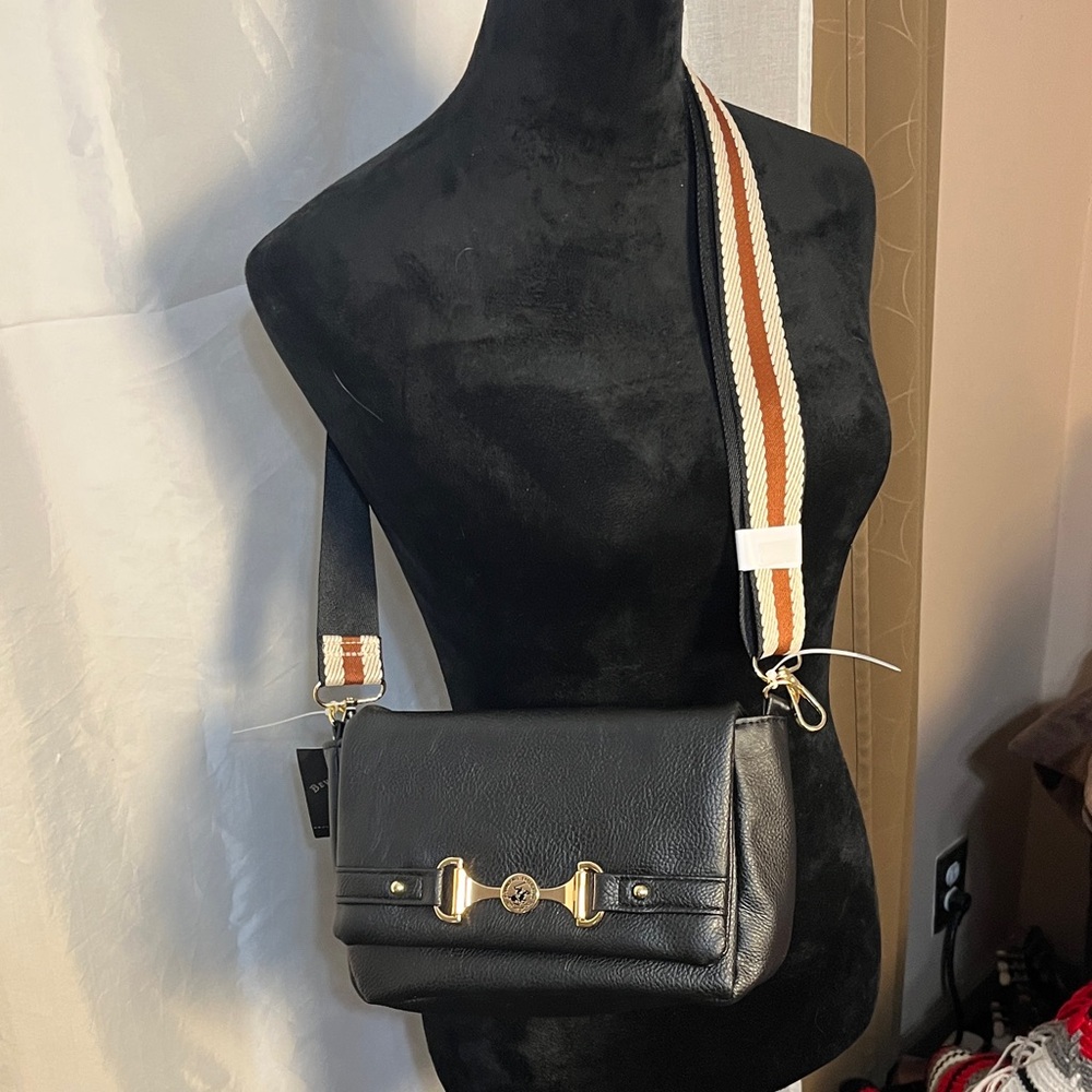 Beverly Hills Polo Club Black Crossbody Bag with Gold Accents